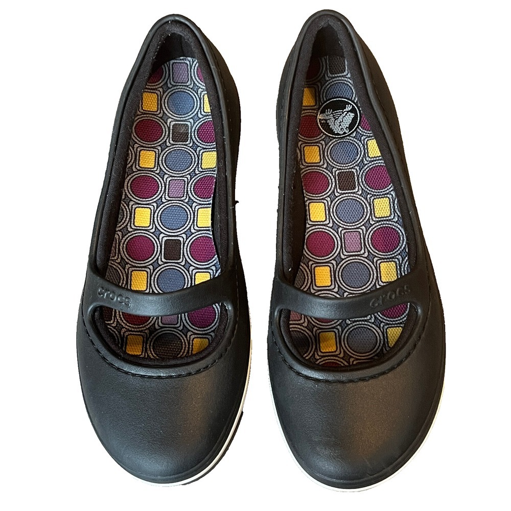 Crocs Bijou Crocband Mary Jane Slip On Black Footbed Lined Loafers Flats Women 8